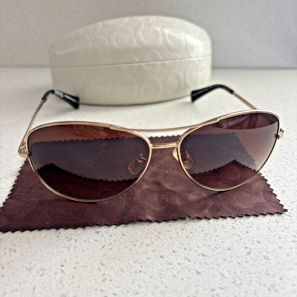Coach Gold Aviator Sunglasses HC 7028 (L915) Jaclyn 9099/13 Clamshell Case